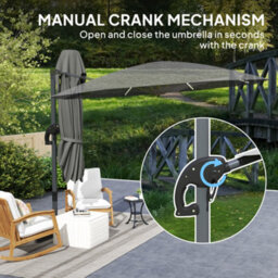 Outsunny 3(M) Garden Parasol W/ Lights, Crank Handle & Cross Base, Dark Grey - thumbnail 8
