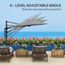 Outsunny 3(M) Garden Parasol W/ Lights, Crank Handle & Cross Base, Dark Grey - thumbnail 5