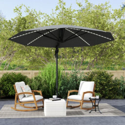 Outsunny 3(M) Garden Parasol W/ Lights, Crank Handle & Cross Base, Dark Grey - thumbnail 9