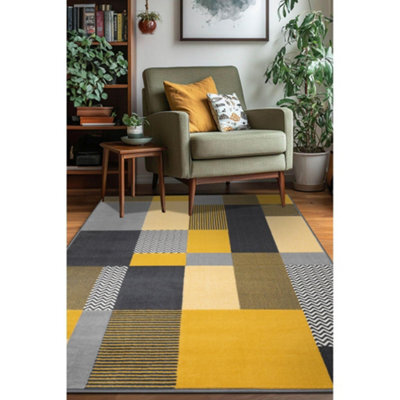 Melrose Colorama Montreal Yellow Square Design Large Indoor Area Rug 160/230Cm - image 1