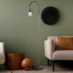 Lighting Collection Modern Silver Arc Floor Lamp With Hanging Dome Metal Shade - thumbnail 1