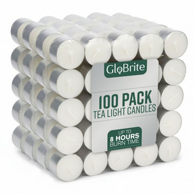 Globrite 100 Pack Unscented Tea Lights - 8 Hour Burn Tealight Candles - Long Burning Tea Lights - image 1