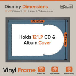 "AK Frames 25X17"" Dark Grey Classic Vinyl Record Frame With Pompadour Mount For 12 Inch Lp Cover & Disc - Overlapped Design" - thumbnail 2