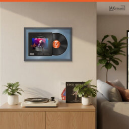 "AK Frames 25X17"" Dark Grey Classic Vinyl Record Frame With Pompadour Mount For 12 Inch Lp Cover & Disc - Overlapped Design" - thumbnail 5