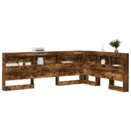 Berkfield Storage Headboard With Shelf Smoked Oak 140 Cm Engineered Wood - thumbnail 3
