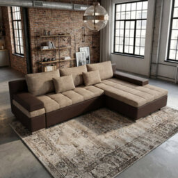 Bangkok Corner Sofa Bed For Living Room With Storage Polyurethane Foam Wave Spring Metal Legs Light Brown And Brown Right - thumbnail 1