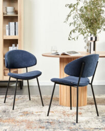 Beliani Set Of 2 Dining Chairs Kiana Fabric Dark Blue - thumbnail 2