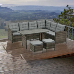 Evre Brown Monroe 8 Seater Garden Rattan Furniture Corner Dining Set With Table Sofa Bench Stool - thumbnail 2