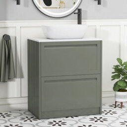 Royal Bathrooms Royal Bathroom Elmore 700mm Matt Green Freestanding Bathroom Vanity Unit 2 Drawer Plain White Worktop With Elva Basin - thumbnail 1