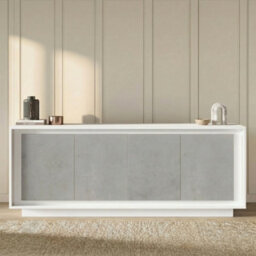 FurniComp LTD Furnicomp Berlin 4 Door 207Cm Matt White And Concrete Grey Sideboard - thumbnail 1