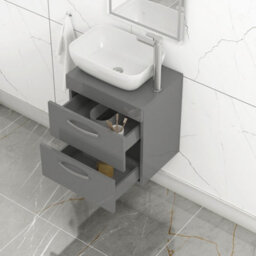 Royal Bathrooms 500mm Wall Hung Vanity Unit 2 Drawer Indigo Grey Gloss & Elva Countertop Basin - thumbnail 3