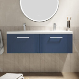Balterley Belvide Partial Fluted 2 Drawer Wall Hung Vanity Unit With Double Ceramic Basin - 1200mm - Satin Blue - thumbnail 2