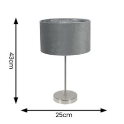Valuelights Charles Brushed Chrome Table Lamp With Metallic & Grey Velvet Shade And Bulb - thumbnail 8