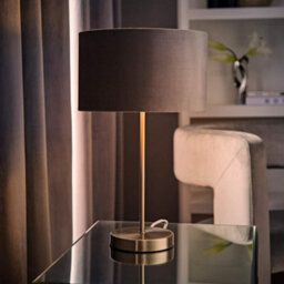 Valuelights Charles Brushed Chrome Table Lamp With Metallic & Grey Velvet Shade And Bulb - thumbnail 3