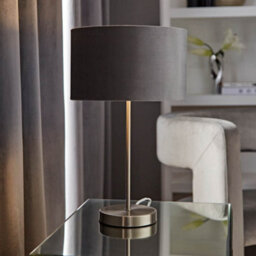 Valuelights Charles Brushed Chrome Table Lamp With Metallic & Grey Velvet Shade And Bulb - thumbnail 2