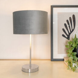 Valuelights Charles Brushed Chrome Table Lamp With Metallic & Grey Velvet Shade And Bulb