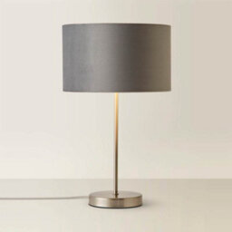 Valuelights Charles Brushed Chrome Table Lamp With Metallic & Grey Velvet Shade And Bulb - thumbnail 4