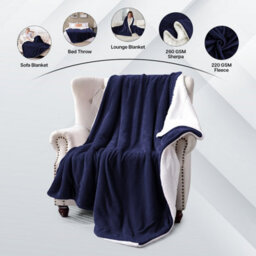 Ameha Sherpa Fleece Blanket Bed Throws For Sofas Large Soft Thick Fluffy Reversible Winter Warm Navy King Size200 X 240 Cm - thumbnail 4