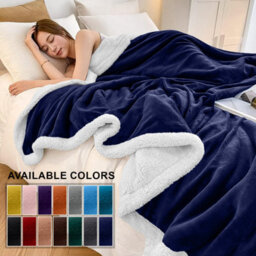 Ameha Sherpa Fleece Blanket Bed Throws For Sofas Large Soft Thick Fluffy Reversible Winter Warm Navy King Size200 X 240 Cm - thumbnail 1
