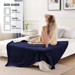 Ameha Sherpa Fleece Blanket Bed Throws For Sofas Large Soft Thick Fluffy Reversible Winter Warm Navy King Size200 X 240 Cm - thumbnail 6