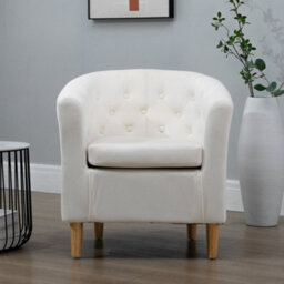 Clio 68Cm Wide Cream Velvet Fabric Studded Back Accent Chair With Dark And Light Wooden Legs - thumbnail 2