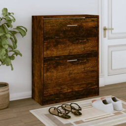 Berkfield Shoe Cabinet Smoked Oak 63X24X81 Cm Engineered Wood - thumbnail 1