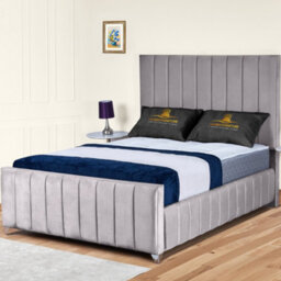 UKBEDFURNITURE Milano Silver Plush Valvet Upholstered Bed Frame Only - Slatted Base - 48 Inch Headboard