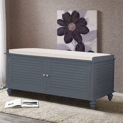 Thehotsale Wooden Shutter Door Shoe Cabinet With Linen Cushion - image 1