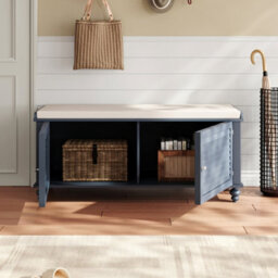 Thehotsale Wooden Shutter Door Shoe Cabinet With Linen Cushion - thumbnail 2
