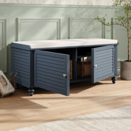 Thehotsale Wooden Shutter Door Shoe Cabinet With Linen Cushion - thumbnail 4