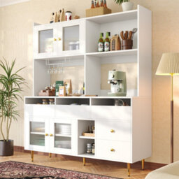 Abrihome Versatile Storage Cabinet With Glass Door & Wine Rack - Modern Elegance For Home & Hospitality - thumbnail 1
