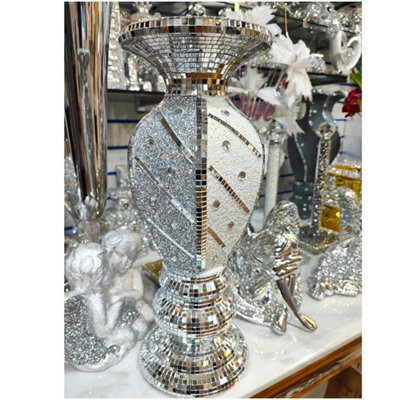 White & Silver Floor Vase Large 40Cm Sparkly Silver Mirrored Floor Vase 10