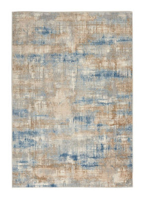 Rush Ck951 Blue Beige Abstract 8mm Thick Modern Easy To Clean Rug For Bedroom, Living Room By Calvin Klein-122Cm X 183Cm - image 1
