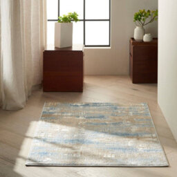 Rush Ck951 Blue Beige Abstract 8mm Thick Modern Easy To Clean Rug For Bedroom, Living Room By Calvin Klein-122Cm X 183Cm - thumbnail 5