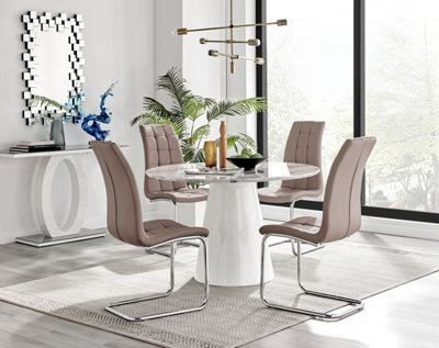 Furniturebox Uk Palma White Marble Effect Round Dining Table & 4 Cappuccino Murano Chairs - image 1
