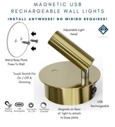 CGC Lighting Cgc Scarlet Satin Gold Adjustable Head Led Rechargeable Magnetic Usb Reading Bedside Wall Light - thumbnail 7