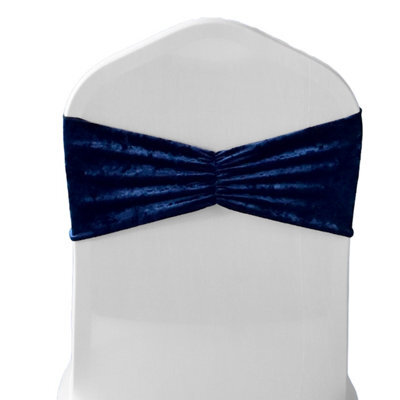 Neel Blue Pack Of 10 Velvet Chair Band Glitz Shiny Fabric Strechy Chair Band Sash, Navy - image 1