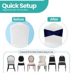 Neel Blue Pack Of 10 Velvet Chair Band Glitz Shiny Fabric Strechy Chair Band Sash, Navy - thumbnail 2