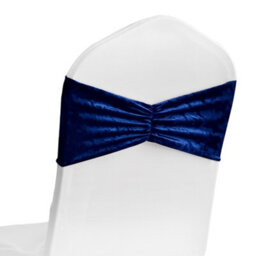 Neel Blue Pack Of 10 Velvet Chair Band Glitz Shiny Fabric Strechy Chair Band Sash, Navy - thumbnail 7
