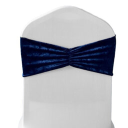 Neel Blue Pack Of 10 Velvet Chair Band Glitz Shiny Fabric Strechy Chair Band Sash, Navy - thumbnail 1
