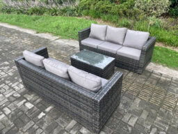Fimous 6 Seater Rattan Garden Furniture Set Outdoor Patio Sofa Set With Oblong Table Dark Grey Mixed - thumbnail 2
