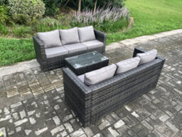 Fimous 6 Seater Rattan Garden Furniture Set Outdoor Patio Sofa Set With Oblong Table Dark Grey Mixed - thumbnail 1