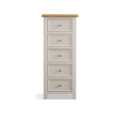 Furniture 48 Hemsby Oak And Soft White Painted 5 Drawer Tallboy