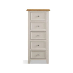 Furniture 48 Hemsby Oak And Soft White Painted 5 Drawer Tallboy - thumbnail 1