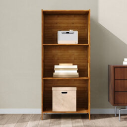 Darphe 3 Tier Open Bookcase Moso Bamboo Mdf Wood Colour Slim Profile Storage Shelf