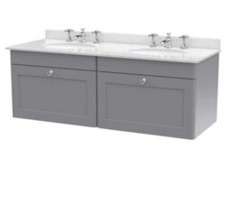 Balterley Swynnerton Traditional 2 Drawer Wall Hung Vanity Unit With Double Marble Basin, Satin Grey, 1200mm - thumbnail 1