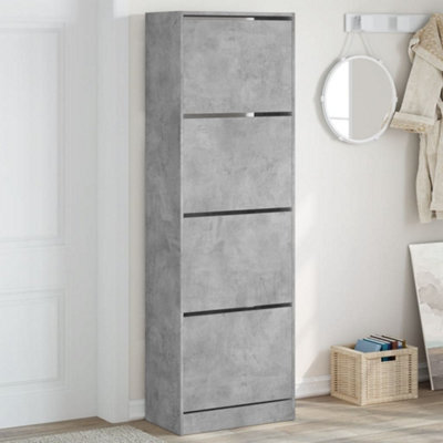 Walplus Shoe Cabinet With 4 Flip-Drawers Concrete Grey 60X34X187.5 Cm - image 1