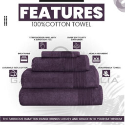 Gc Gaveno Cavailia Hampton Royal 4 Pack Hand Towel 50X80 Purple Egyptian Cotton Premier Super Absorbent Towel - thumbnail 2
