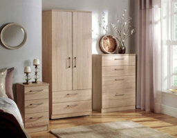 Devon 3 Piece Bedroom Set (Wardrobe, Chest & Bedside) In Bardolino Oak - Ready Assembled - thumbnail 8