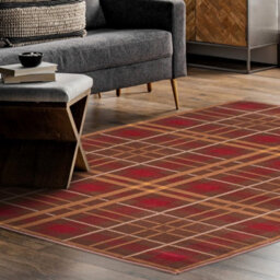Brown Chequered Modern Tartan Easy To Clean Chequered Rug For Dining Room-120Cm X 170Cm - thumbnail 1